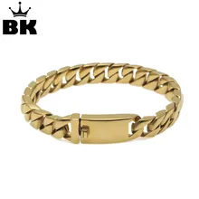 13 мм Нержавеющая сталь панк Майами кубинский браслет золото серебристый, черный Цвет изогнутые звеньевая цепь ювелирный браслет мужской
