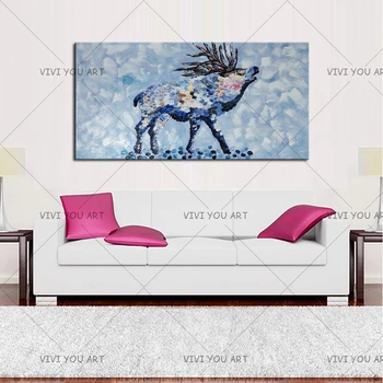 

Christmas Gifts Palette Knife 100% Hand-painted Abstract Polygonal Deer Oil Painting On Canvas Handmade Deer Oil Painting Home