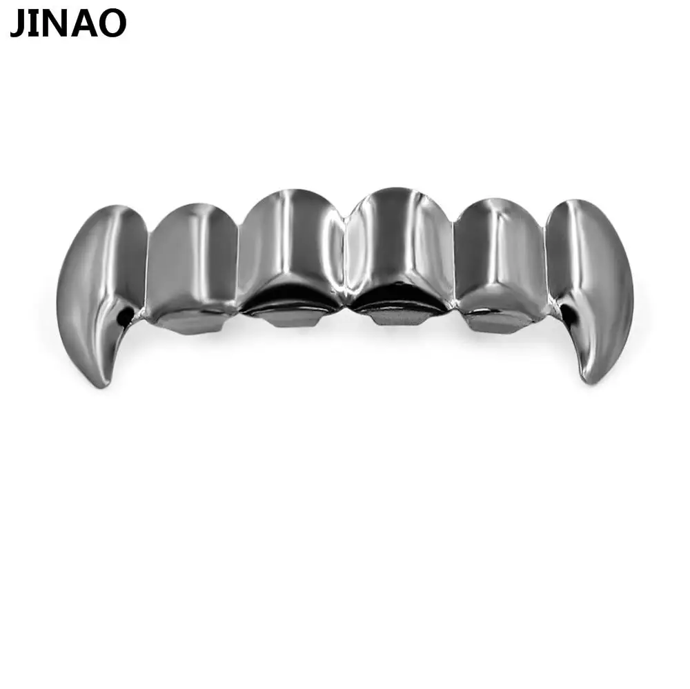 JINAO Настоящее блестящее чистое золото посеребренные хип-хоп ЗУБЫ Grillz Top& Bottom Groll набор с силиконовыми вампирскими зубами грили - Окраска металла: Black Top