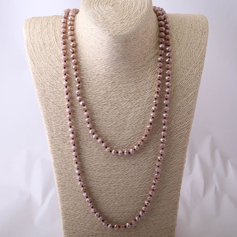 

Fashion Bohemian Jewelry long Knotted Halsband Brown Crystal Long Necklace Free Shipping