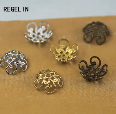 

REGELIN Copper Hollow Out Flowers End Caps Metal Filigree Charm Spacer Beads for DIY Jewelry Making Findings 50pcs/lot 4x10mm