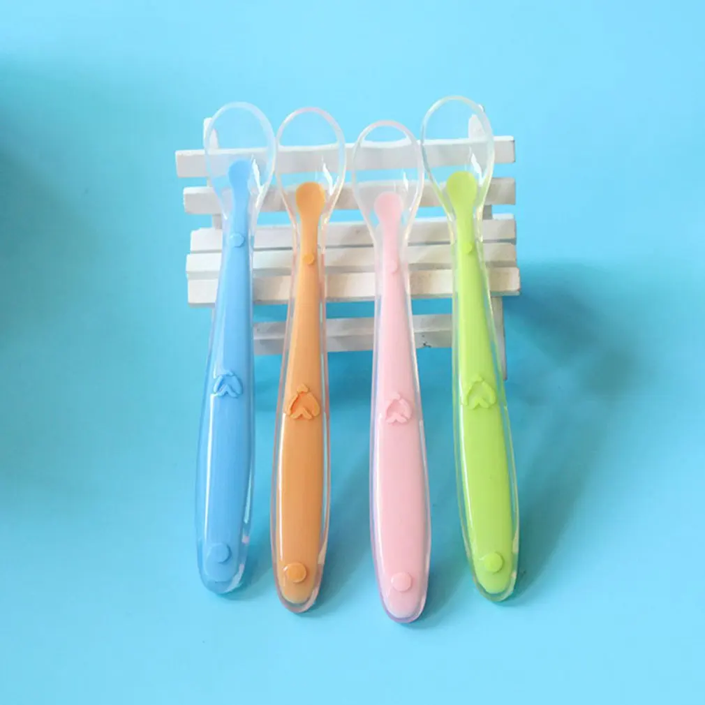 Baby Newborn Food Supplement Feeding Training Spoon Baby Silicone Spoon Children Safe Eating Soft Spoon