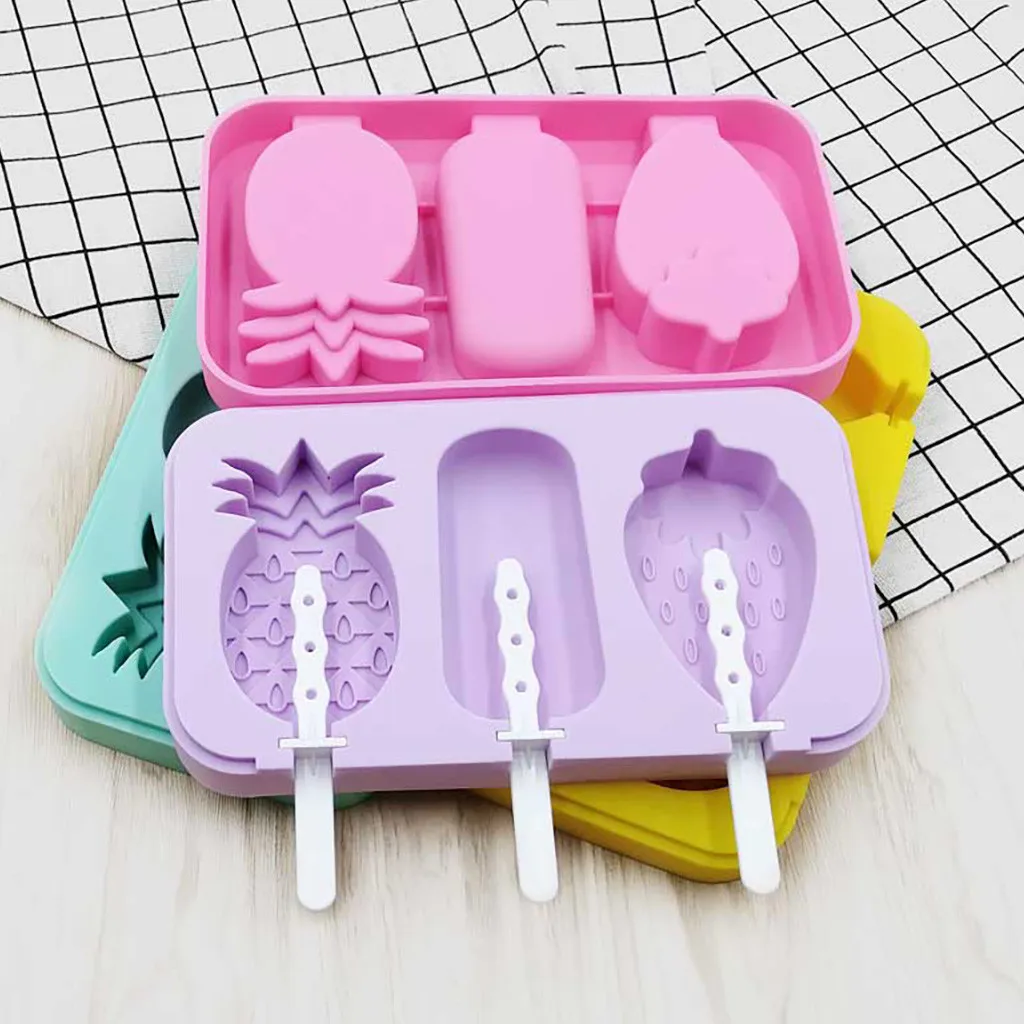 

Ice Cream Mold With Lid Popsicle Mold Pineapple Strawberry cake decorating tools siliconen mallen silicone mold for confectioner