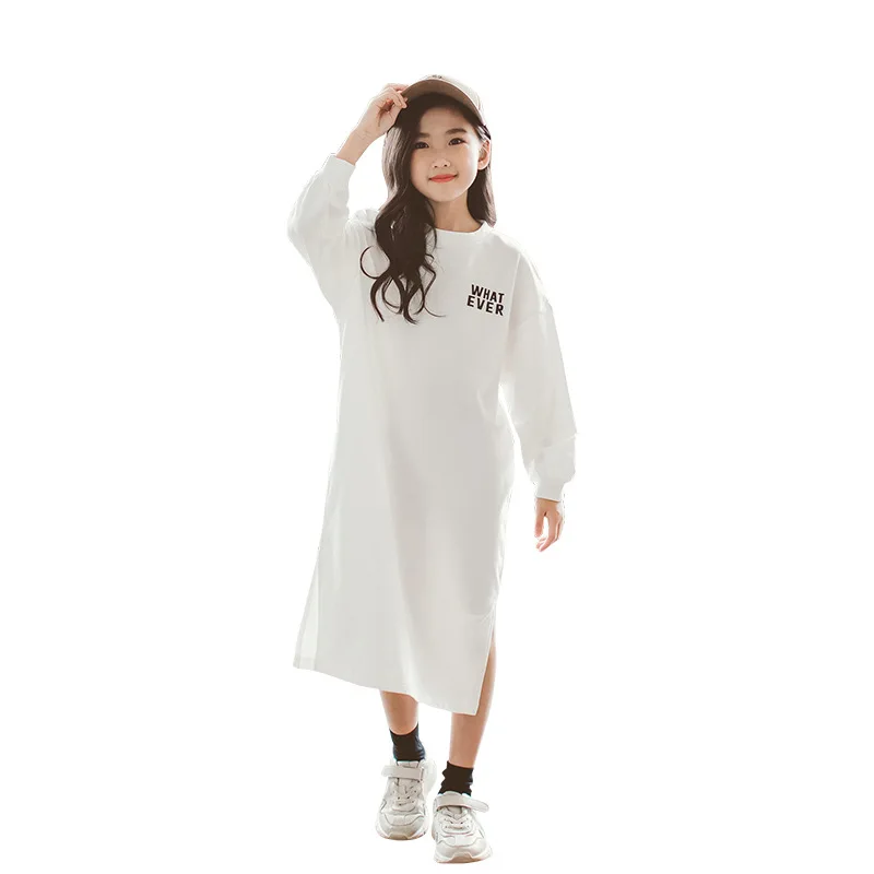 

New Fashion Girl Solid Color Straight Dress Long Sleeve Girl Dress Autunm Kids Clothes Loose Casual Dress For Baby Girl Dress