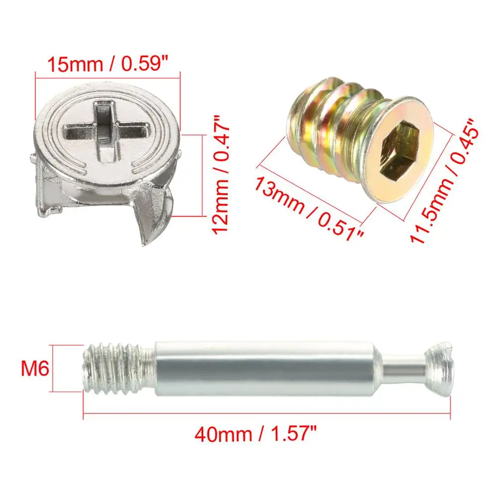 Uxcell 10 Sets Furniture Side Connecting Fastener 15mm OD Cam Fitting Dowel Pre-inserted Nut Joint Connector 15x12mm