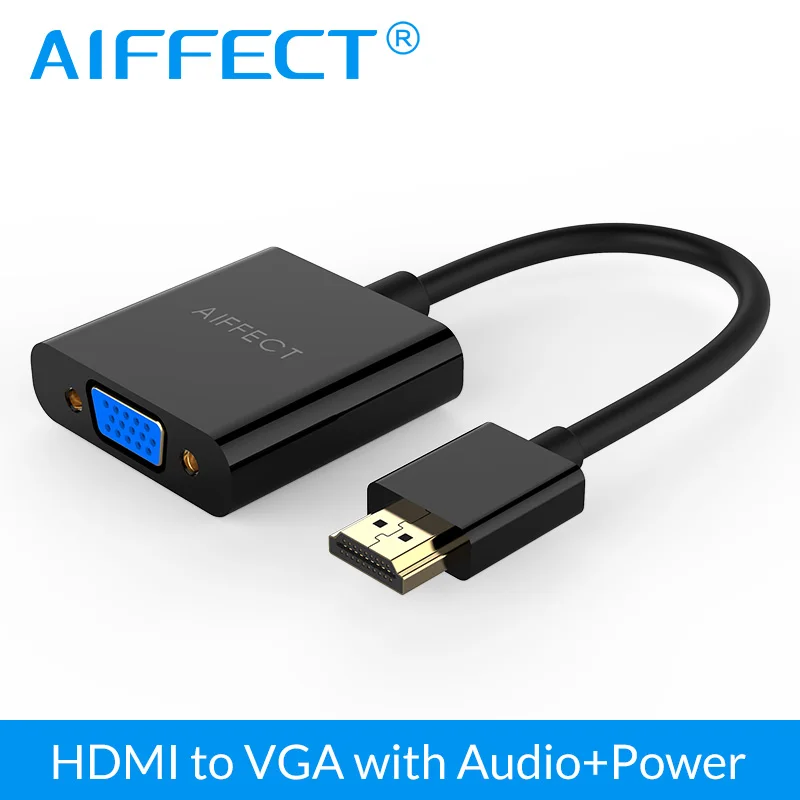 

AIFFECT 1080P 2K HDMI to VGA Adapter Converter High Quality Portable HDMI to VGA Male to Female Adapter Converter With Audio