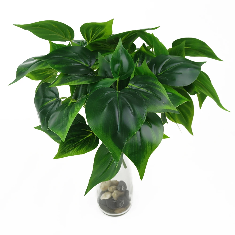 

1PC 5 Branches Artificial Silk Green Scindapsus Aureus Leaf for Wedding Decorations Fake Bonsai Tree Plant Accessories