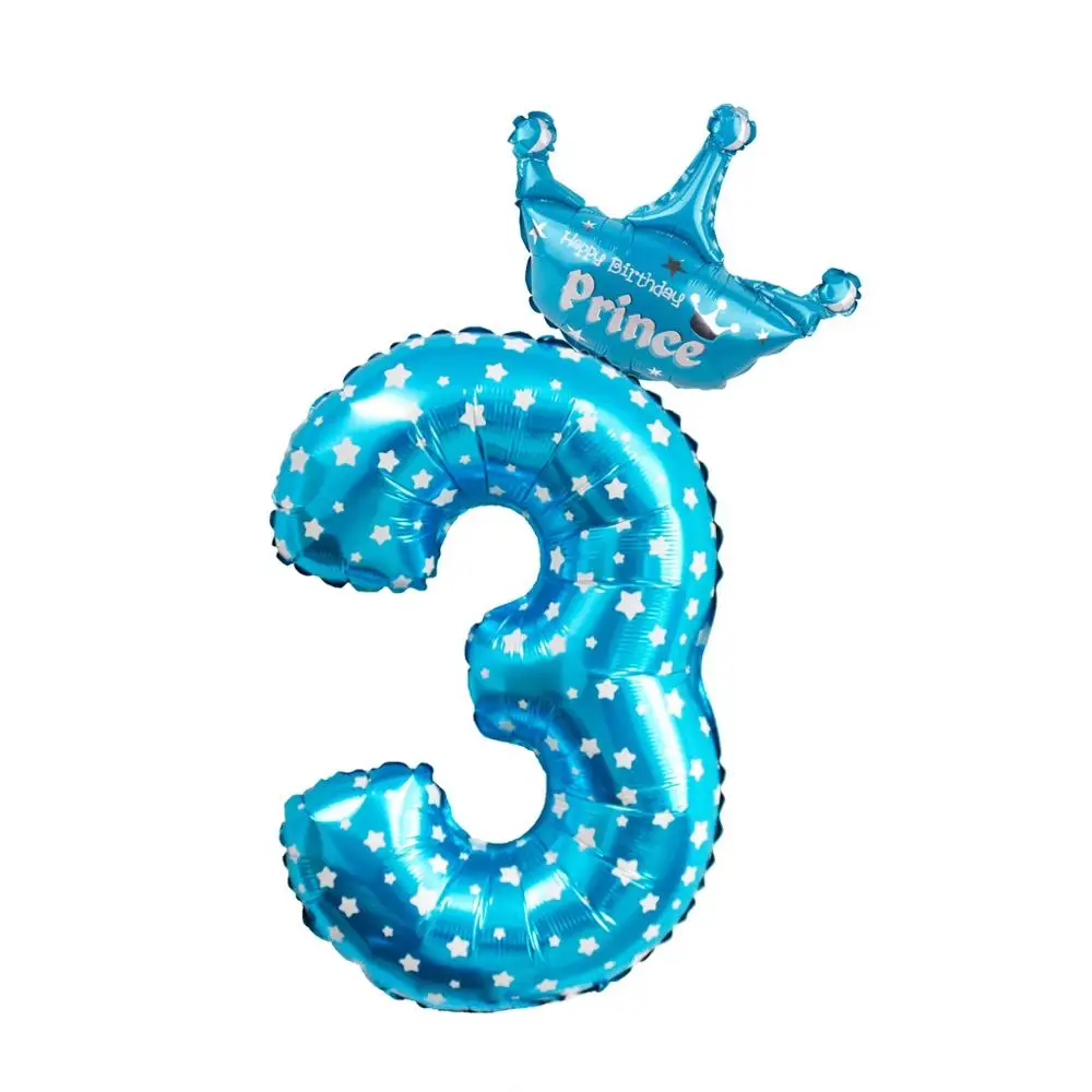 PATIMATE 3-й день рождения воздушные шары для украшения вечеринок 3 лет синий Мальчик номер воздушный шар из фольги Гелиевый шар вечерние принадлежности розовый девочка - Цвет: Number 3 crown Blue