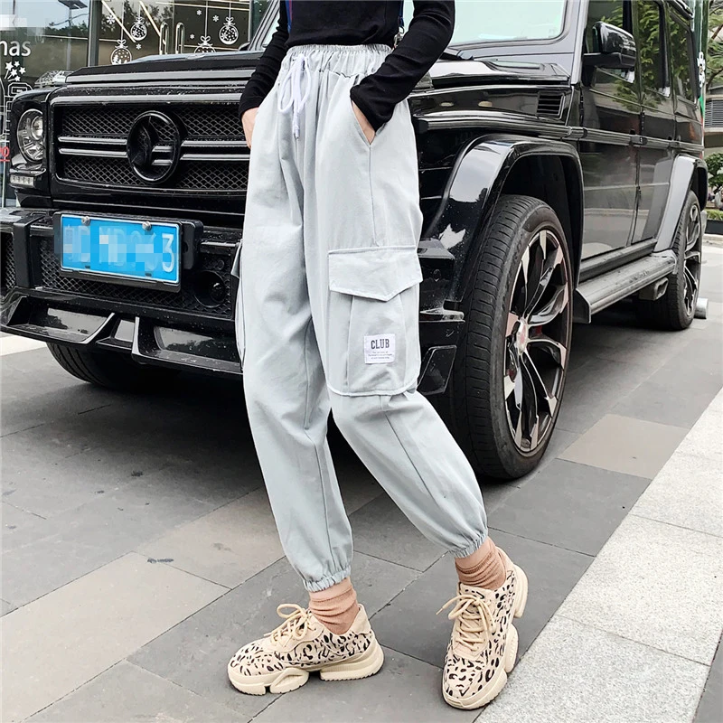 

2019 harajuku Cargo Pants Women High Waist Loose Pockets Pants korean Streetwear Hip Hop pants trousers women pantalon mujer