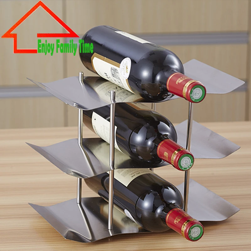 High Quality Stainless Steel Red Wine Rack 3 Floor Wine Holder for 9 Bottle Unique Design