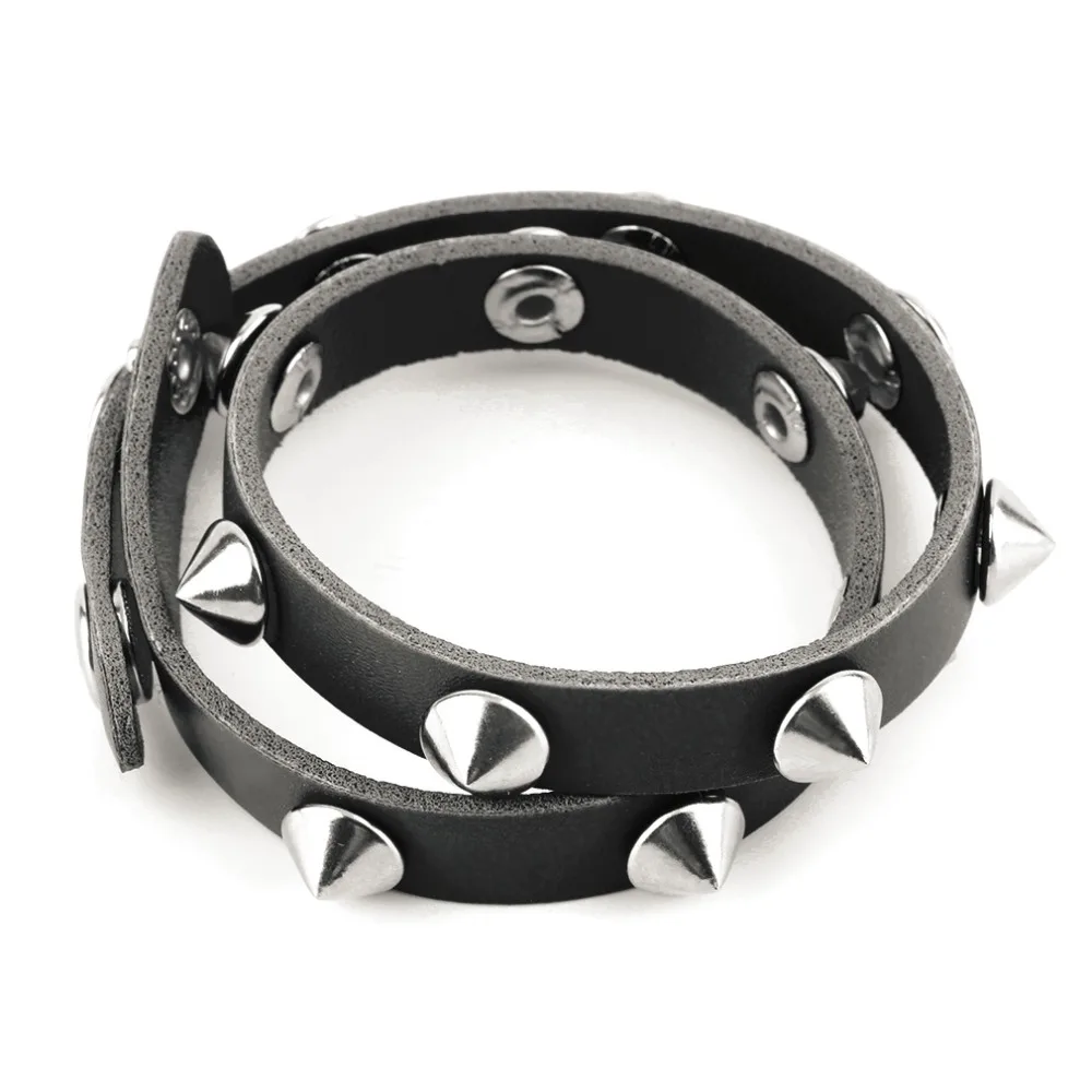 

Sexy Simulate leather Rivet Studded Stainless Steel Bracelet Wrap Hand Chain top quality