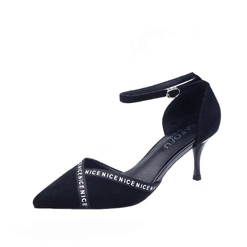 Г., женские босоножки с ремешком на щиколотке Летняя обувь вечерние босоножки на высоком тонком каблуке с открытым носком женские туфли-лодочки zapatos mujer, F90010 - Цвет: Черный
