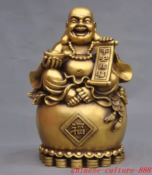 

christmas Chinese buddhism brass yuanbao money coin happy laugh Maitreya buddha statue halloween