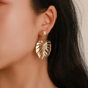 

Bohemian Hollow Monstera Leaf Dangle Drop Earrings Women Tropical Plant Leaves Brincos Statement Holiday Jewelry Party Gifts