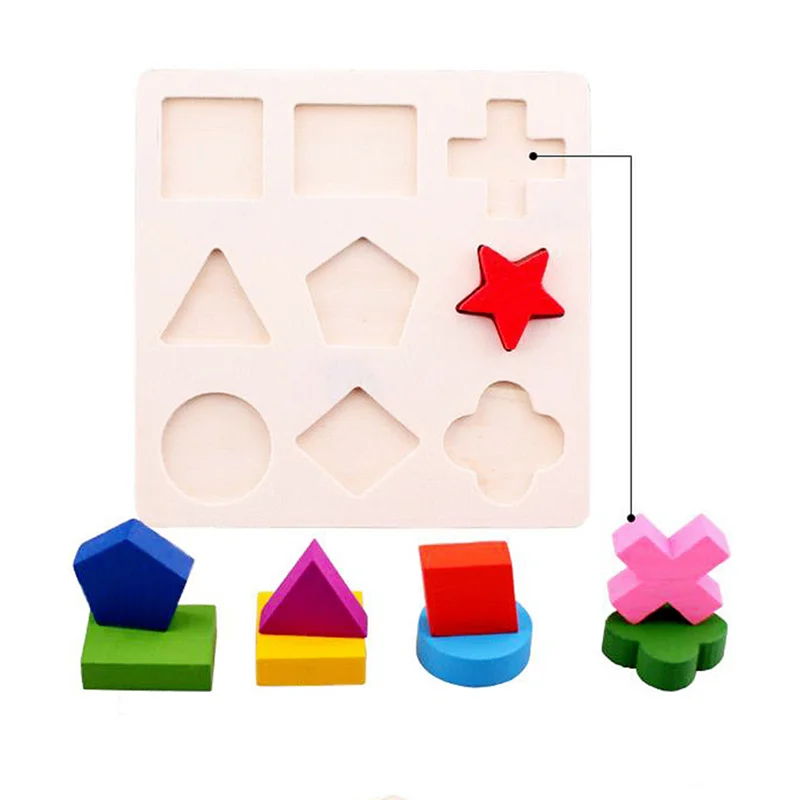 1 Set Baby 3D Wooden Puzzles Toy Learning Geometry Color Cognition Montessori Educational Kids Toys for Children Play Games Gift