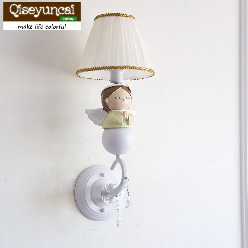 

Qiseyuncai American Children's Room Blessing Angel Wall Lamp Princess Room Boy Girl Bedroom Bedside Lamp free shipping