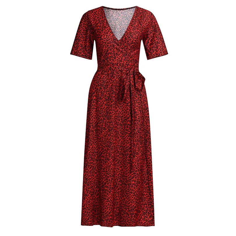 New Women Leopard Bohemian Long Dress 2019 Summer Sexy Deep V-neck Short Sleeve Long Maxi Party Beach Dress #E10 (18)