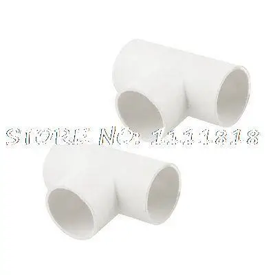 

2 Pcs White PVC Three Way Tee Wire Pipe Tube Connector