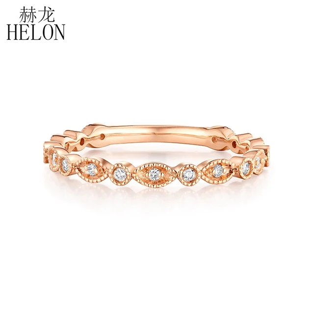 

HELON Diamonds Band Solid 14K Rose Gold Round 0.1ct SI/H Natural Diamonds Wedding Ring Art Deco Antique Anniversary Band Jewelry