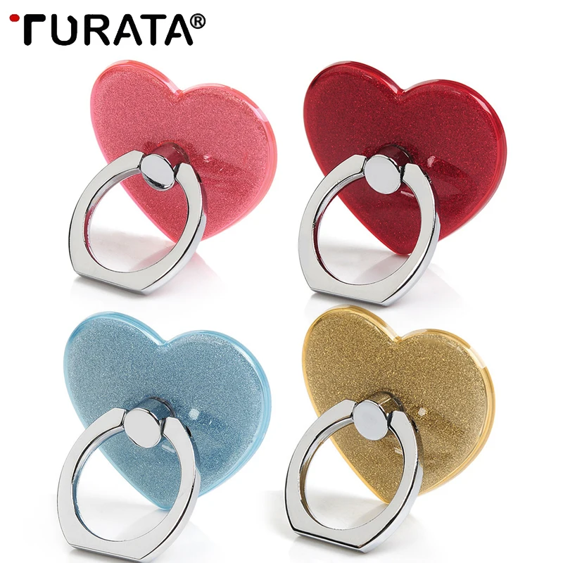 

Turata 360 Degree Bling Love Heart Finger Ring Holder Mobile Phone Stand Holder Universal For Airpods iphone Samsung Huawei LG