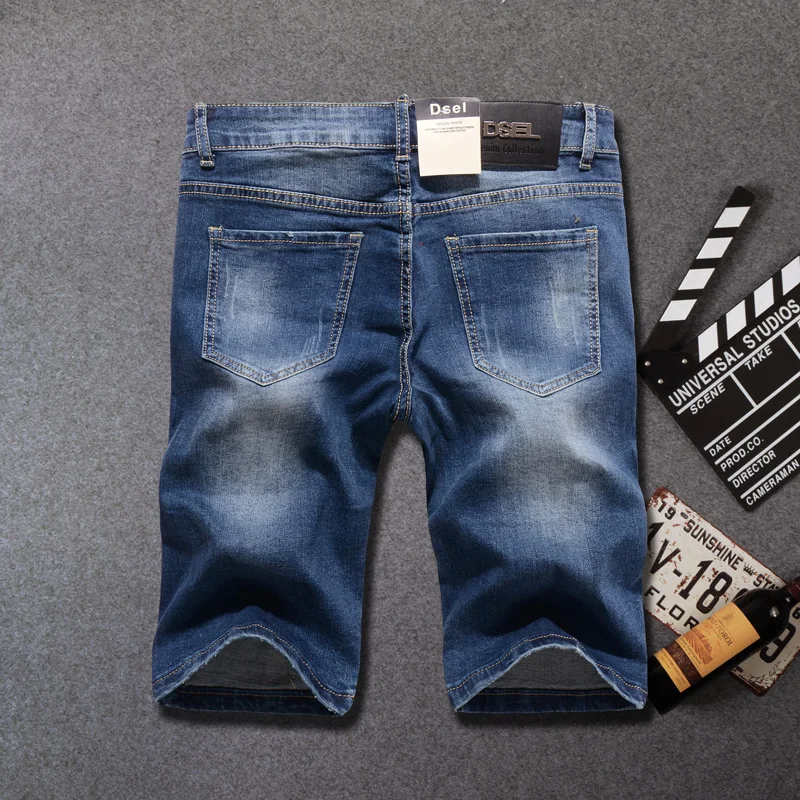 Summer Fashion Men's Jeans Shorts Elastic Short Ripped Jeans Homme Knee Length Streetwear Punk Style Hip Hop Denim Shorts Men