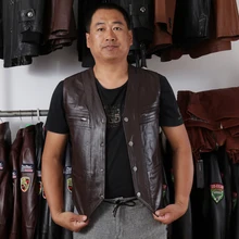 Для Мужчин's из натуральной коровьей кожи жилет репортера жилет на бретелях верхняя одежда, куртка в байкерском стиле без рукавов