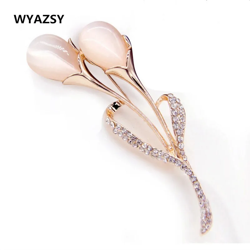 

Tulip Creative Austria Crystal Brooches Rose Gold Color Jewelry Fashion Flowers Pins Wholesale Hat Scarf Ornament Birthday Gift