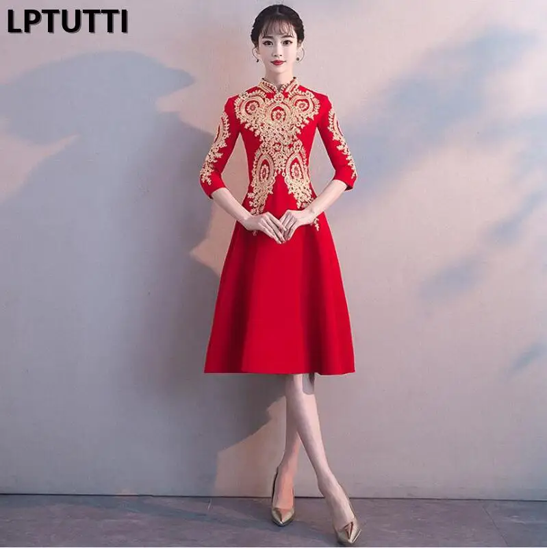 LPTUTTI Кружева Cheongsam Новые Сексуальные женские размера плюс, праздничные элегантные вечерние платья, Необычные Короткие Роскошные коктейльные платья - Цвет: 3