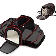 Расширяемая переноска для собак, автомобильная дорожная сумка Оксфорд, дышащая переноска для кошек, авиакомпания, портативный рюкзак