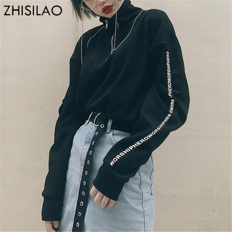 

ZHISILAO 2018 Woman Hoodies Woman Sweatershirt Woman Pullover Hoodie Pull Femme Harajuku Hoodie Sudadera Cropped Hoodie Black