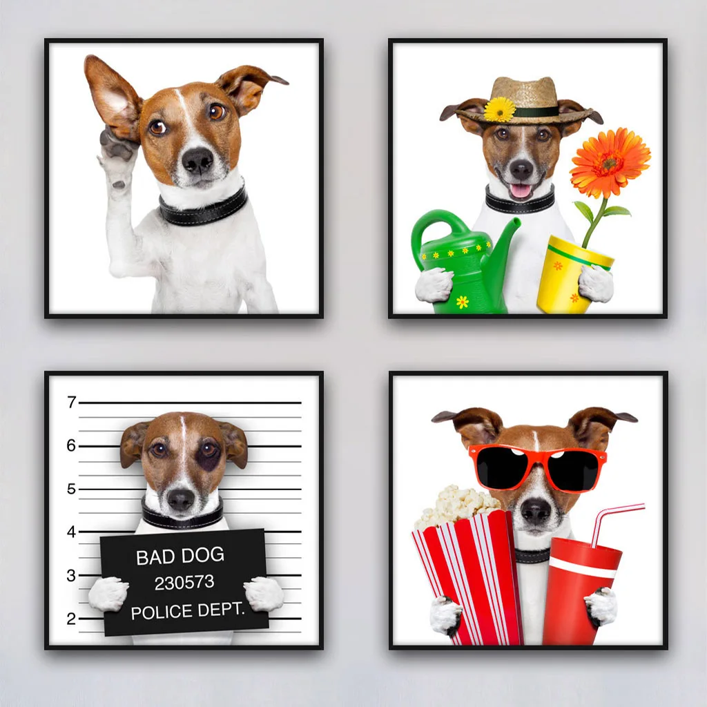 Cute Dog Minimalist Art Canvas Poster Print Funny Animal Picture for