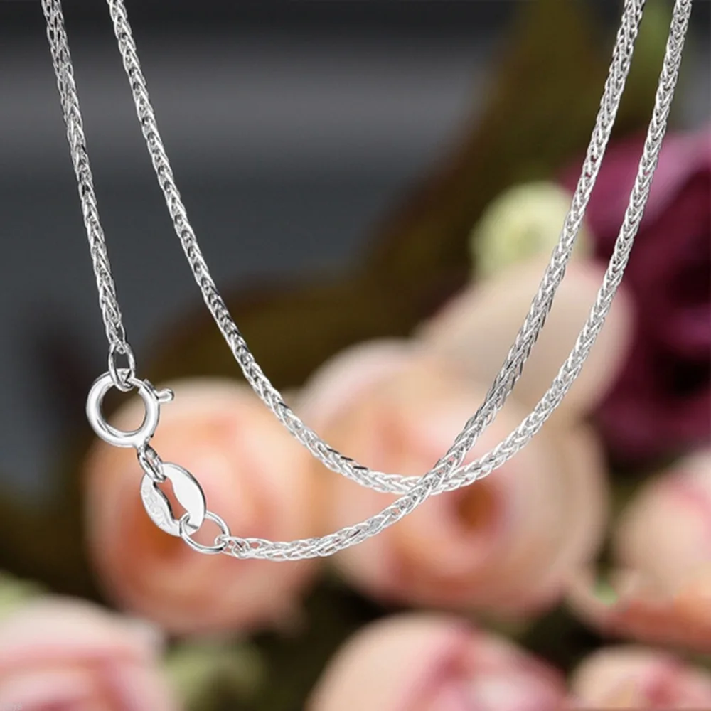 Fine Au750 Real 18K White Gold Chain Women Wheat Link Necklace 16inchin Necklaces from Jewelry