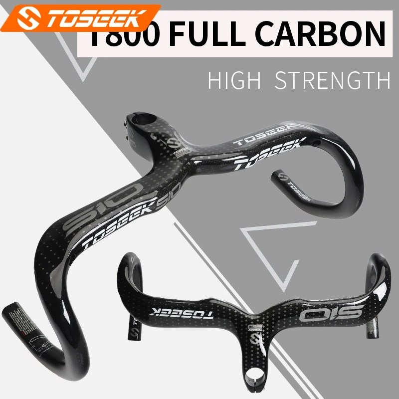 

TOSEEK Full Carbon Fiber Road Bike Handlebar Bicycle Handlebar Integrated Bent Bar 3K Gloss/Matte Bike Parts Black Silver