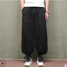 28-42! Для мужчин одежда Мотобрюки ремень свободные шаровары плюс размер китайский стиль старинные штаны-шаровары мужской жидкости певица костюмы