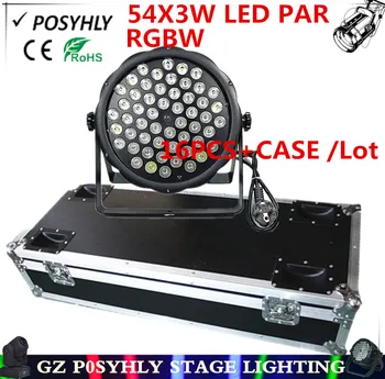 

16pcs / 54X3W flat led Par Light + Flight Case RGBW PAR DMX512 disco lights professional DJ equipment