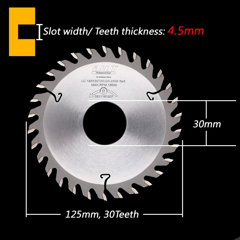 125 мм x 30 мм TCT щелевые пилы лезвия " TCT канавок пилы 30 зубьев Фрезерный резак для дерева толщиной 3,0 до 6,0 мм, диаметр: 30 мм - Цвет: Slotting width 4.5mm