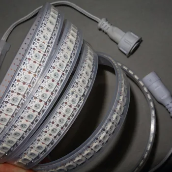 

2m 144LEDs/m addressable DC5V SK6812 led pixel strip,waterproof in silicon tube,WHITE PCB;IP66;with 13.5mm 3 core pigtail