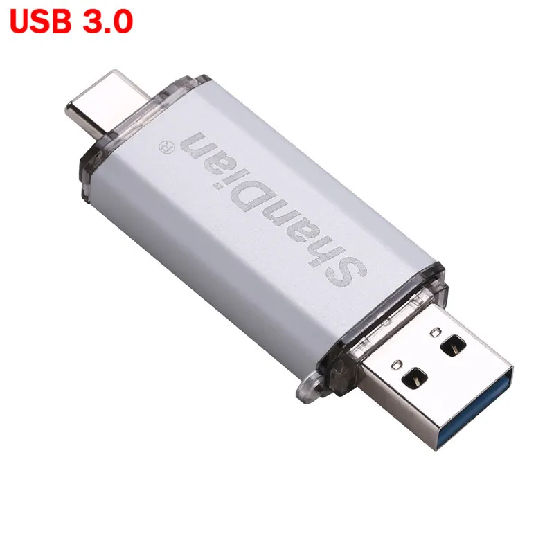 SHANDIAN торговля логотип клиента тип-c 3,1 usb флеш-накопитель Флешка 8 г 16 г 32 г 64 г Флешка карта памяти для телефонов android - Цвет: Silver