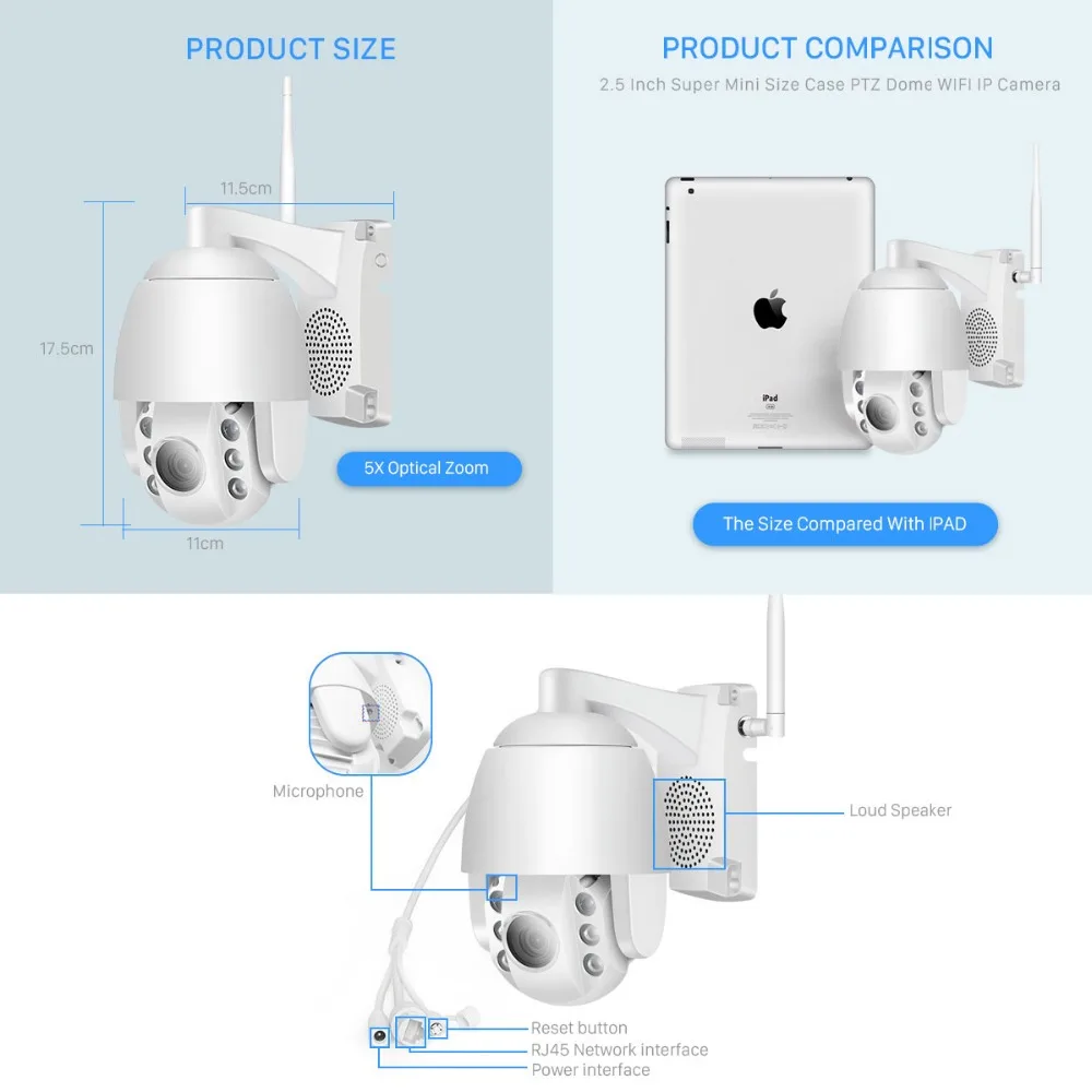 1080P Wifi IP камера наружная двухсторонняя аудио PTZ 5X оптический зум ночное видение ИК 60 м беспроводная безопасность скорость купольная камера P2P