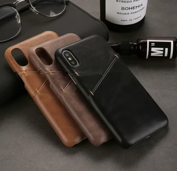 

For IPhone XS Leather Case Luxury Retro Leather Back Shell Phone Cover for IPhone X XS 6 6S 7 8 Plus Business Man Card Slot Case