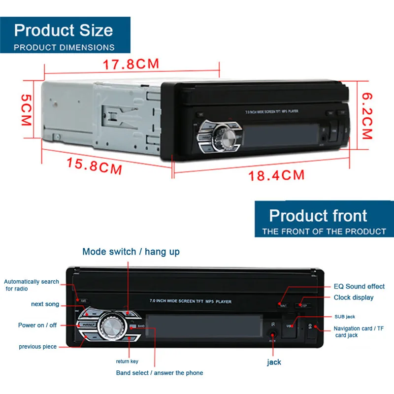  9601 1Din 7 ''HD display digitale Schermo A Scomparsa Auto mp4 mp5 Player trasmettitore FM Stereo C
