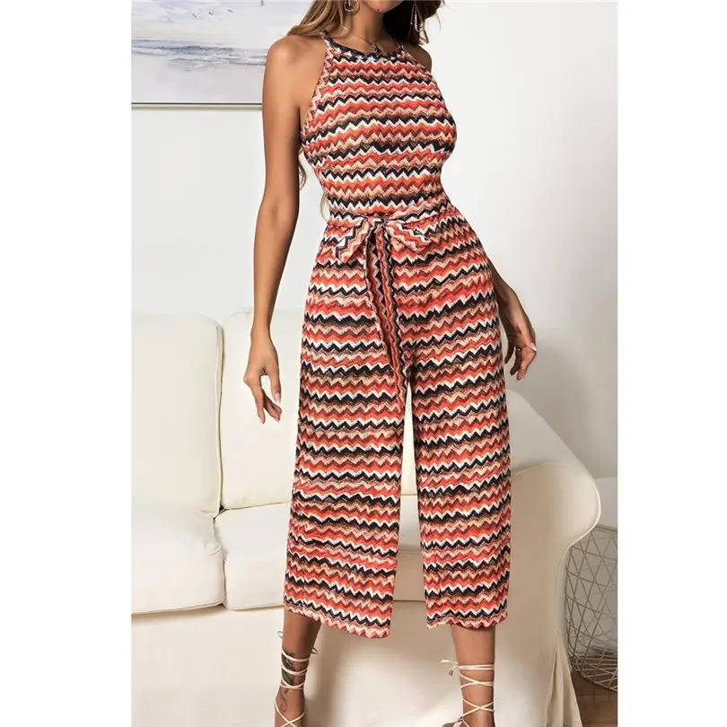 New Fashion Women Summer Sexy Sleeveless Multicolour Striped Jumpsuit Clubwear Wide Leg Pants Outfit Long Pants Jumpsuit #4A18 (27)