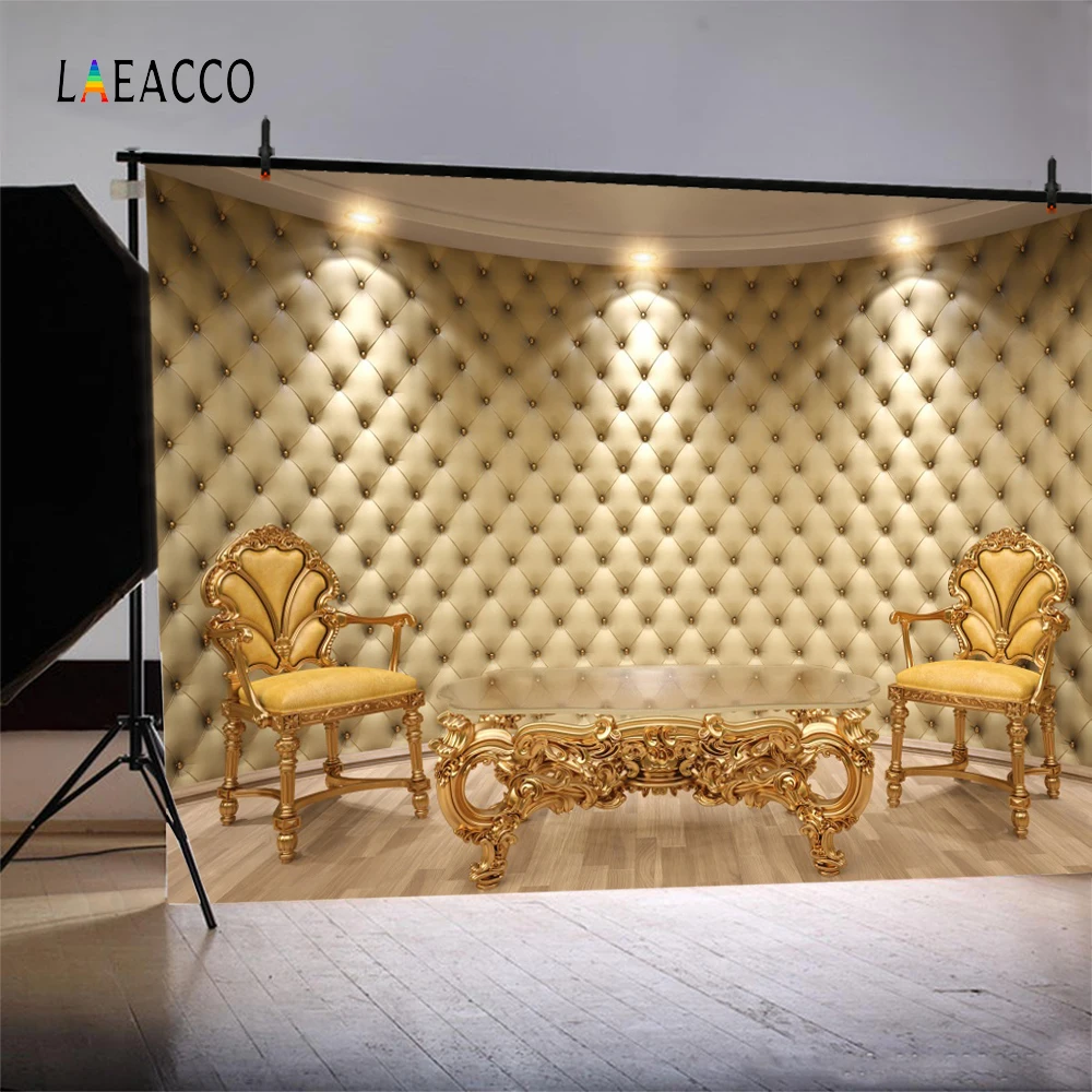 Фотофон Laeacco Golden со стульями настольными огнями декором интерьера винтажным