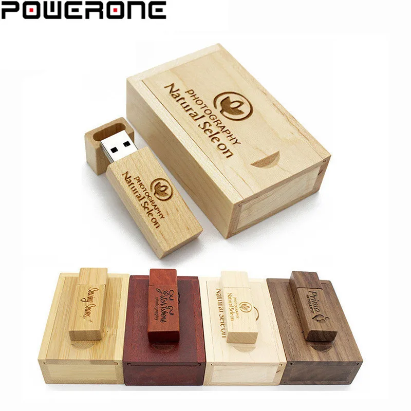POWERONE Wholesale 100PCS/LOT Wooden USB+wood box USB Flash Drive maple
