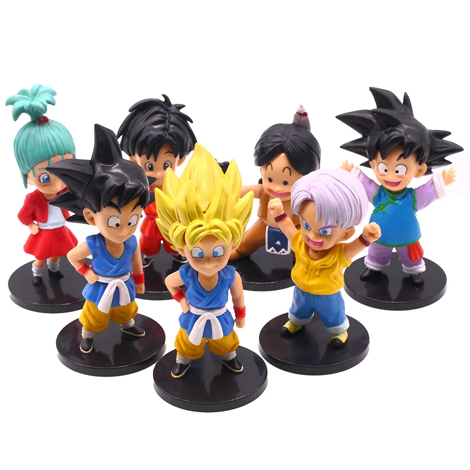 

7pcs/set Dragon Ball Z Dolls Figurine Son Goku Gohan Goten Trunks Pan Bulma Dragon Ball Action Figures PVC Collectible Figurines