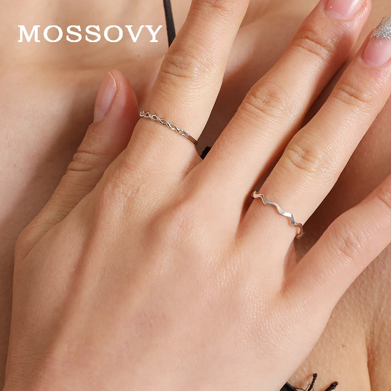 Mossovy Korean Simple Wave Pattern Opening Adjustable Engagement Ring