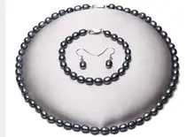 women big Jewelry set Genuine Natural Freshwater 6-7mm Black Small Rice Pearl Jewelry Sets Necklace Bracelet Earrings Pearl Sets цена women big Jewelry set Genuine Natural Freshwater 6-7mm Black Small Rice Pearl Jewelry Sets Necklace Bracelet Earrings Pearl Sets цены онлайн