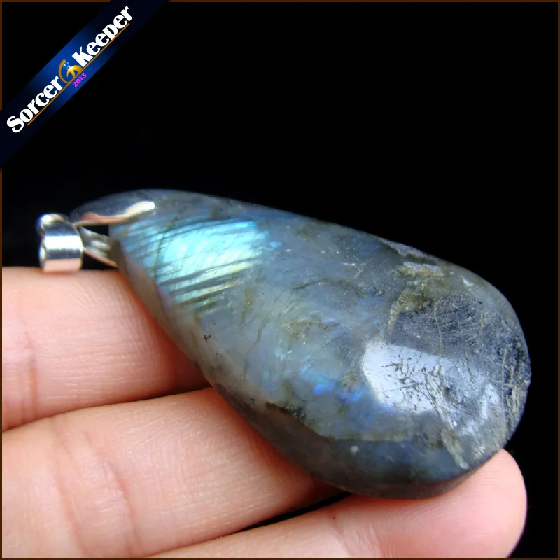 

High Quality Big Natural Blue Flash Labradorite Stone Beads Pendants Necklaces Wholesale Bijoux Necklace For Men's Jewelry SS219