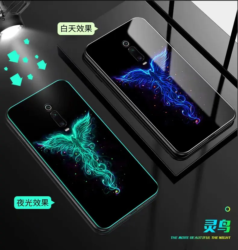 

For Xiaomi Mi 9T Pro Case Luxury Luminous Hard Tempered Glass Protective back Cover Case for xiaomi mi 9t mi9t phone shell
