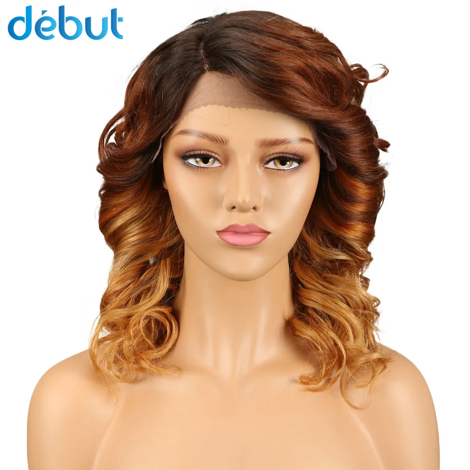 Дебют человеческих волос парик Ombre Цвет бразильской линии Синтетические волосы на кружеве человеческих волос парики для черный Для женщин